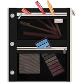 SKYDUE Large Pencil Pouch for 3 Ring Binder, 3 Pockets and Mesh Window | 11"x 9", 3 Pockets Zipper Pencil Case, Black Pencil Pouch Large Capacity Organizer for Boys Girls, Students, Kids &amp; Teachers