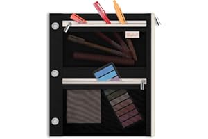 SKYDUE 3 Ring Pencil Pouch for Binder, Zipper Binder Pencil Pouch with 3 Pockets and Mesh Window, Durable Organizer for School Supplies, Cables, Earbuds, Makeup