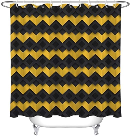 ASDJLK Black and Yellow Geometry Print Shower Curtain