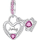 LUXILLA Birthstone Charms 925 Sterling Silver Cubic Zirconia Heart Dangle Charms fit for Bracelets and Necklaces Jewelry Gift