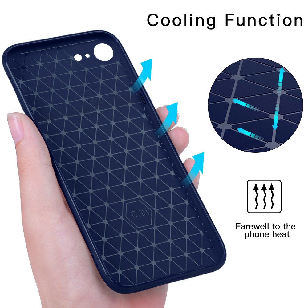 iPhone 8 Case, iPhone 7 Case, JASBON Soft TPU Brushed Carbon Fiber Phone Case Ultra Thin Breathable Cover Shockproof Protective Case for Apple iPhone 8/7-Dark Blue