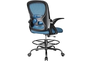LukkDys Tall Office Chair with Footrest Ring and Flip-up Armrests, Adjustable Drafting Chair with Ergonomic Lumbar Support, Mesh High Desk Chair for Standing Desk and Home Office (Black&Blue)