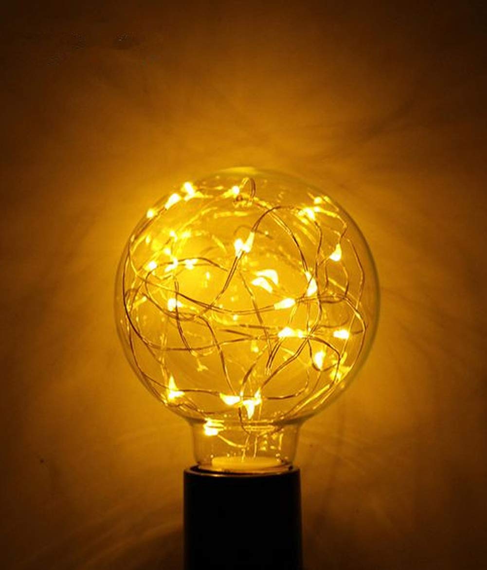 LED Globe Fairy Light Bulb Lighting, Warm Yellow Dimmable 120V/6W Gold Glass E26 Standard Edison Lamp Starry Decorative 3000K Energy-Saving Lights for Home, Bar, Yard