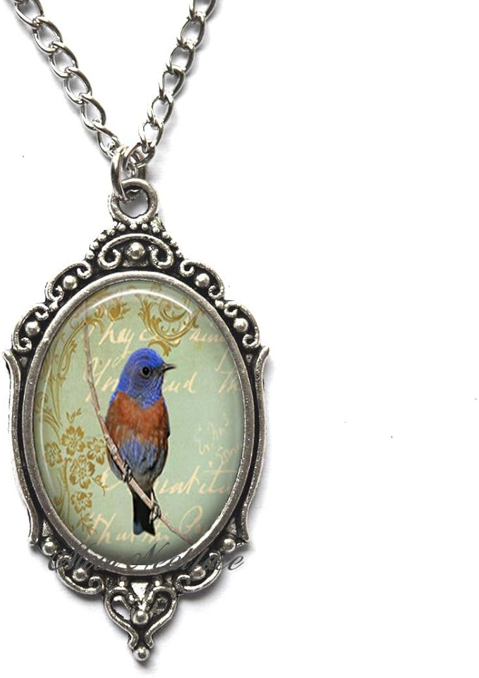 Bluebird Collage Pendant.Bluebird Necklace Bird Lover Gift