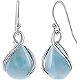 Larimar Earrings for Women - Blue Earrings Dangle - Gemstone Earrings for Women - Teardrop Blue Drop Earrings for Women - Blue and Silver Earrings - Larimar Jewelry - Teardrop Dangle Earrings