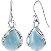 Beaux Bijoux Larimar Drop Earrings in Sterling Silver – Natural Blue Gemstone - Unique Dangle Earrings for Women