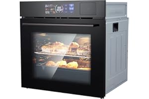 ASYPETS Single Wall Oven 24", 2.5 Cu.f (70L) Built-in Electric Oven with 108 Smart Menu 8 Baking Modes Air Frying Function 3D Surround Heating, ETL Certified, Stainless Steel