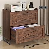 Halitaa File Cabinet 2 Drawers Lateral File Cabinet with Charging Station for Letter/Legal/A4 Size Hanging Files, Large Wood File Storage Cabinets Printer Stand for Home Office, Dark Walnut