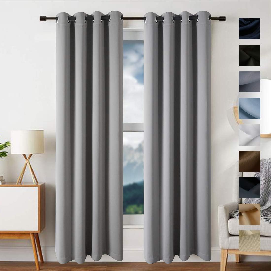 2 Panels Light Grey Blackout Curtains Soft Eyelet Curtains Solid