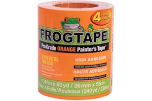 FrogTape ProGrade Orange Painters Tape, 1.5 Inch Wide (1.41 In. x 60 Yds), High Adhesion, Paint Tape for Indoor & Outdoor Applications, Orange, 4 Rolls (242808)