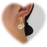 W WEILIRIAN Boho Crystal Disc Dangle Earrings Cz Disc Drop Earrings Gold Wrap Stud Earrings Vintage Geometric Earrings Jewelry for Women and Girls Gifts