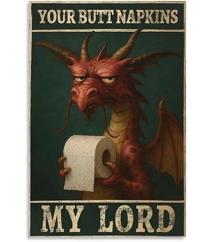 HERYNLRN Targa In Latta Retrò 30,5x20,3 Cm Con Scritta Divertente 'Your Butt Tovaglioli My Lady Dinosaur' - Decorazione Da Parete In Alluminio Per Interni/Esterni, Bar, Casa