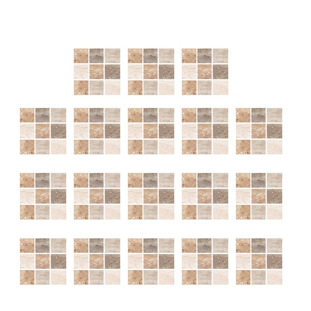 Clispeed 18pcs Mosaic Tile Sticker 3D Wall Decals Backsplash Self Adhesive Splice Design Pasters for Kitchen Bathrooom Beige and Light Brown