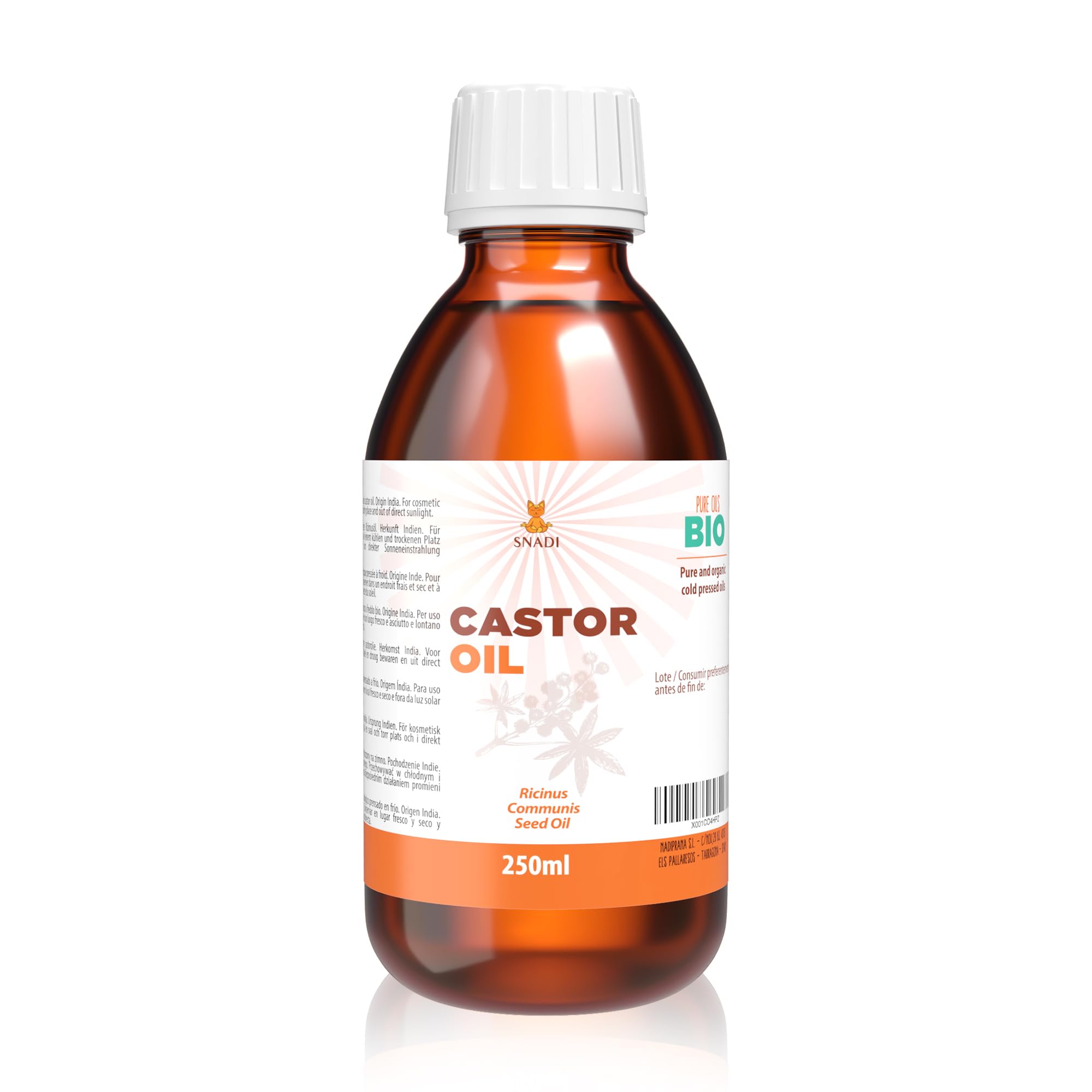 Snadi - Pure Organic Castor Oil | 250 ml | Cold Pressed | Antioxidant, Anti-Aging | Moisturizing for Dry Skin, Body, and Hair | Stimulates Eyelash and Beard Growth | Organic