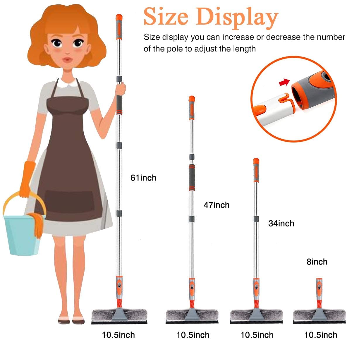 Baban Window Squeegee Cleaner, 2 in 1 Window Cleaning Tool with Elbow and Straight Extension Pole, 61'' Telescopic Window Washing Equipment with Bendable Head for Car Glass Indoor Outdoor High Windows