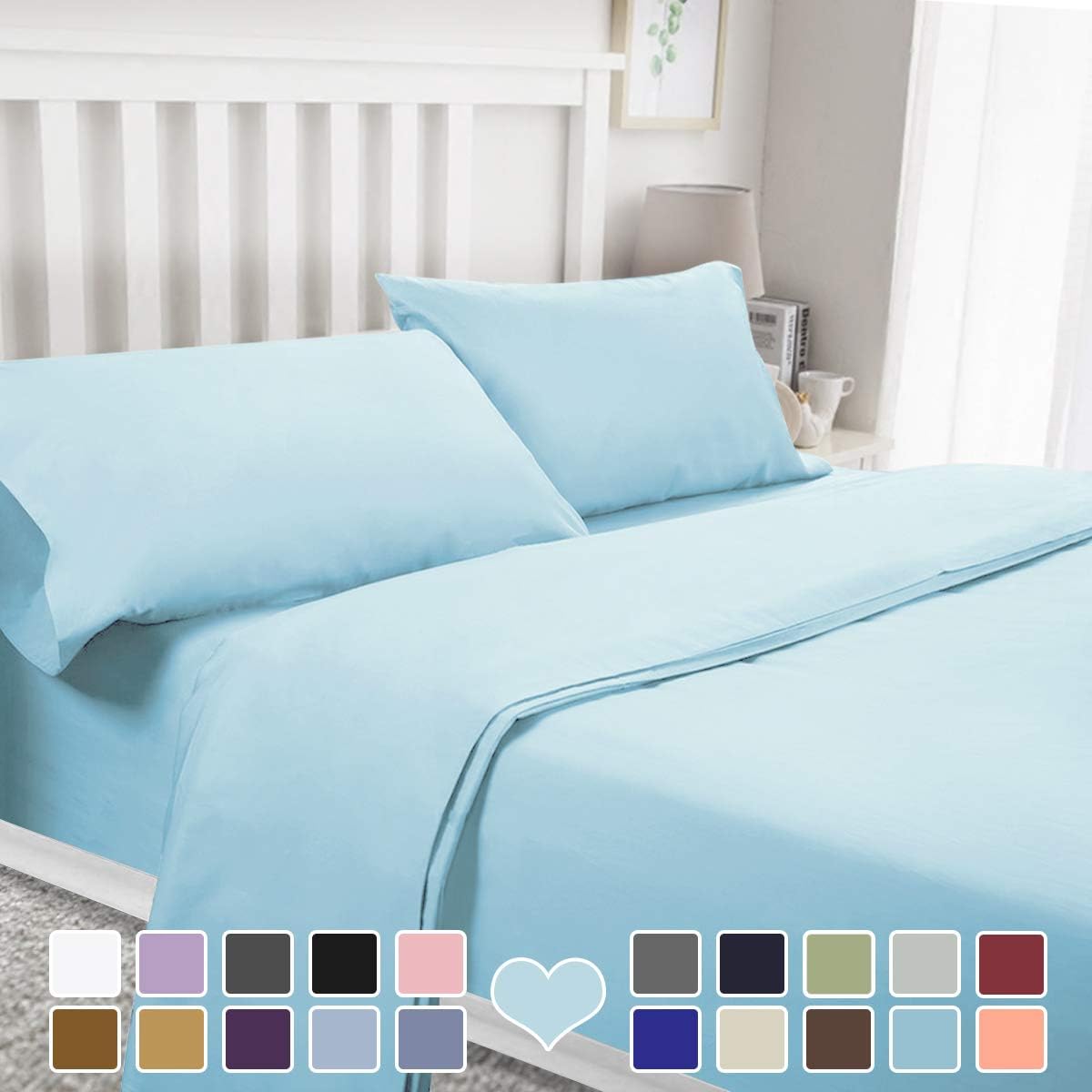 BYSURE 4 Pieces Queen Bed Sheet Set - 1800 Soft Durable Brushed Microfiber, 15 Inch Deep Pockets, Wrinkle & Fade Resistant (Queen, Sky Blue)