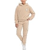DKNY Girls Tracksuit Set - 2 Piece Cozy Soft Sherpa Fur Pullover Hoodie and Cargo Joggers Sweatpants Girls Sweatsuit Set
