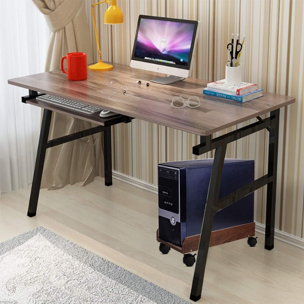 Liitrton Mobile CPU Stand with Locking Caster Wheels Wooden Computer Tower Stand Desktop Rolling PC Stand (No Rear Protection, Brown): Home Audio & Theater
