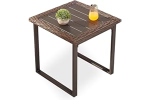 PatioFestival Wicker Patio Coffee Table Side Patio Bistro Table Metal Rattan Furniture with All Weather Steel Frame