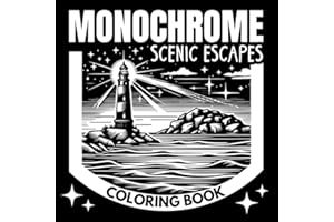 Monochrome Scenic Escapes Coloring Book: Reverse Black & White Designs for Adults and Teens, Relaxation & Stress Relief