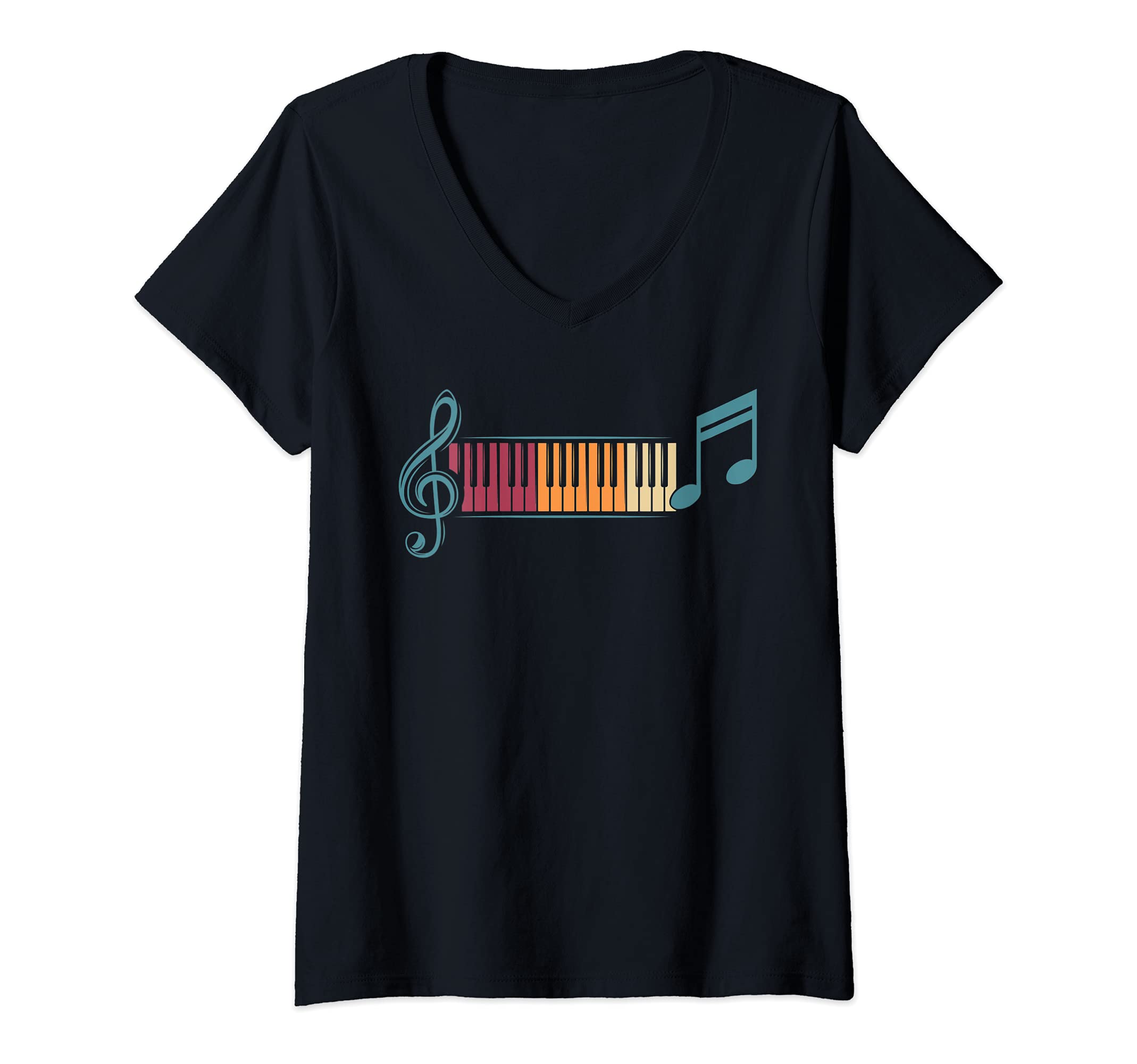 Womens Treble Clef Keyboard Pianist Classical Musician Retro Piano V-Neck T-Shirt