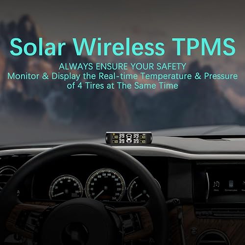 Wireless Solar TPMS LCD Car Tire Pressure Monitoring System w/4