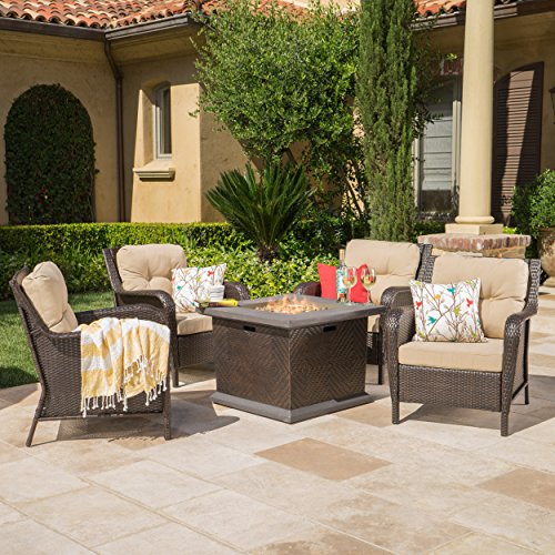 Savana 4 Piece Club Chair Set w/ Dark Brown MGO Fire Pit