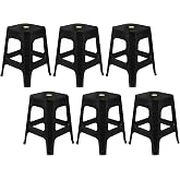 Aninhao 6 Pack Stackable Plastic Stool Chairs, Square Plastic Stool, Black | 18.8" Height, Portable Backless Chairs Flexible Seating for Classroom Office Home