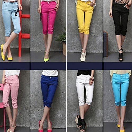 Fashion Hot Summer Women Candy Colored Pencil Pants Denim Capri Jean Pants Skinny Casual Cropped Trousers