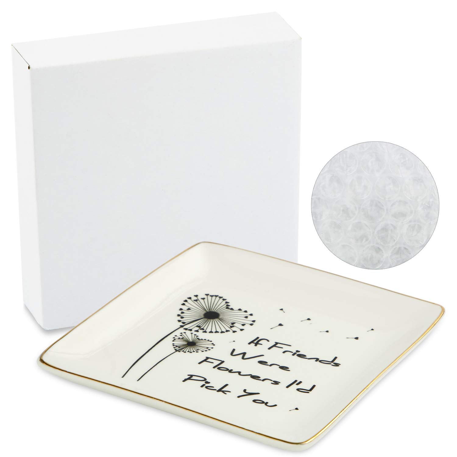 DOIOWN Bestie Gift Ceramic Jewelry Trays Ring Dish Friendship Gift for her Gift for Best Friend, Sister - If Friends were Flowers I\'d Pick You