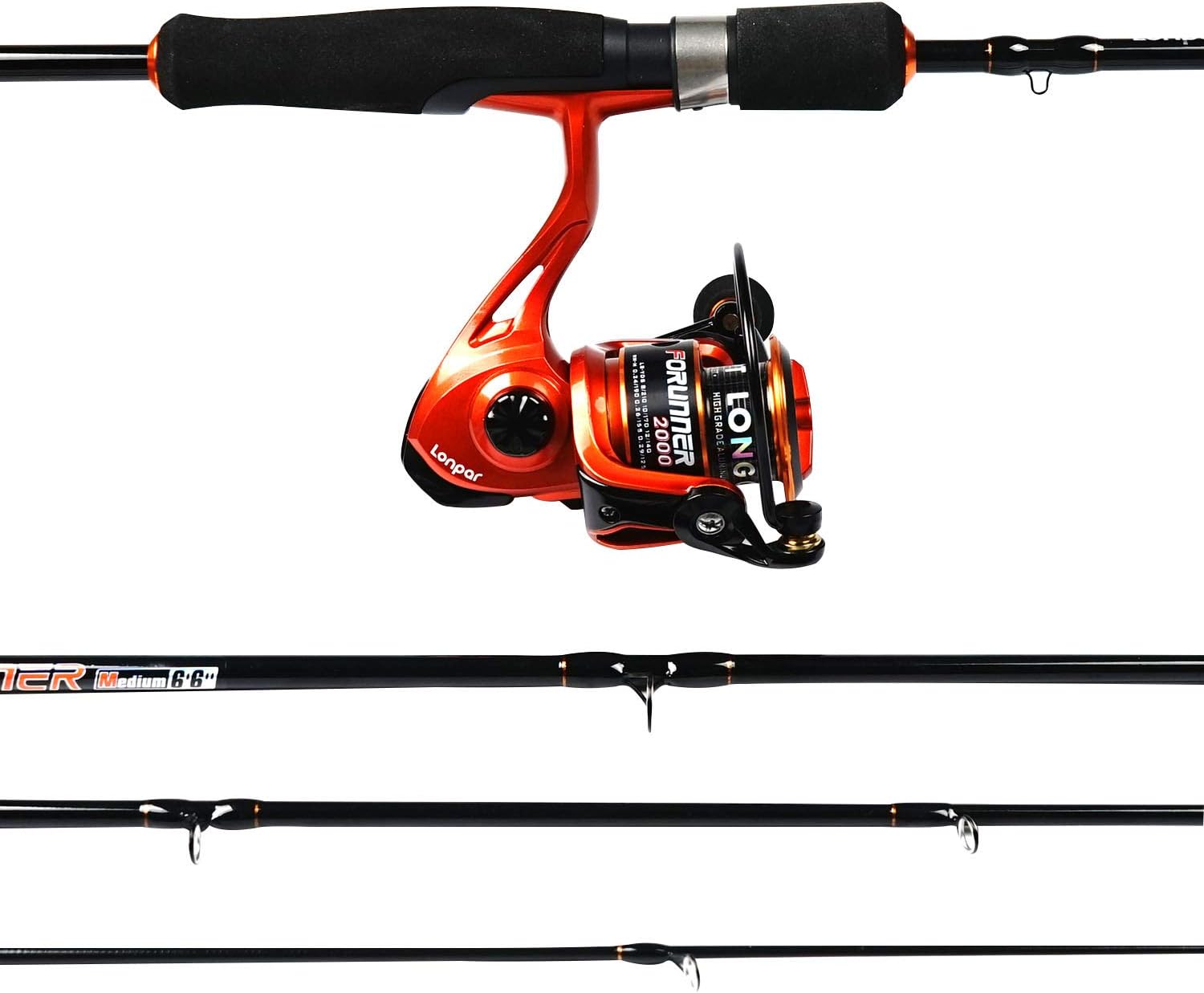 Lonpar Portable 4 Piece Carbon Fiber Fishing Rod And Reel Combos Travel Spinning Pole With Carrier Bag And Line For Kids And Adults Fishing Hunting Fishing Fishing