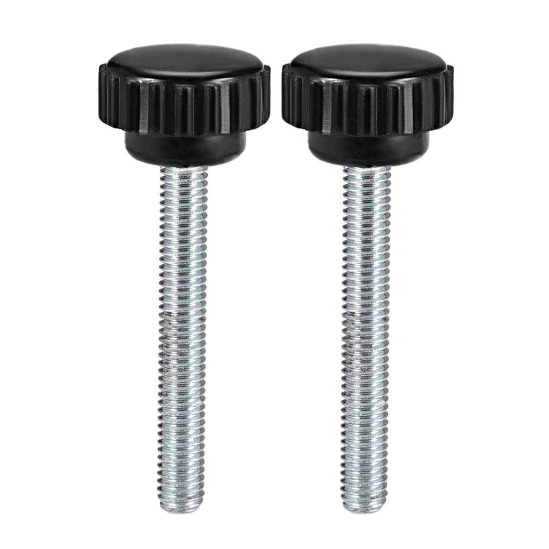 sourcing map M6 x 44mm Metric Male Thread Knurled Clamping Knobs Grip Thumb Screw on Type Plastic Threaded Hand Bolt Knobs Black 2 Pcs