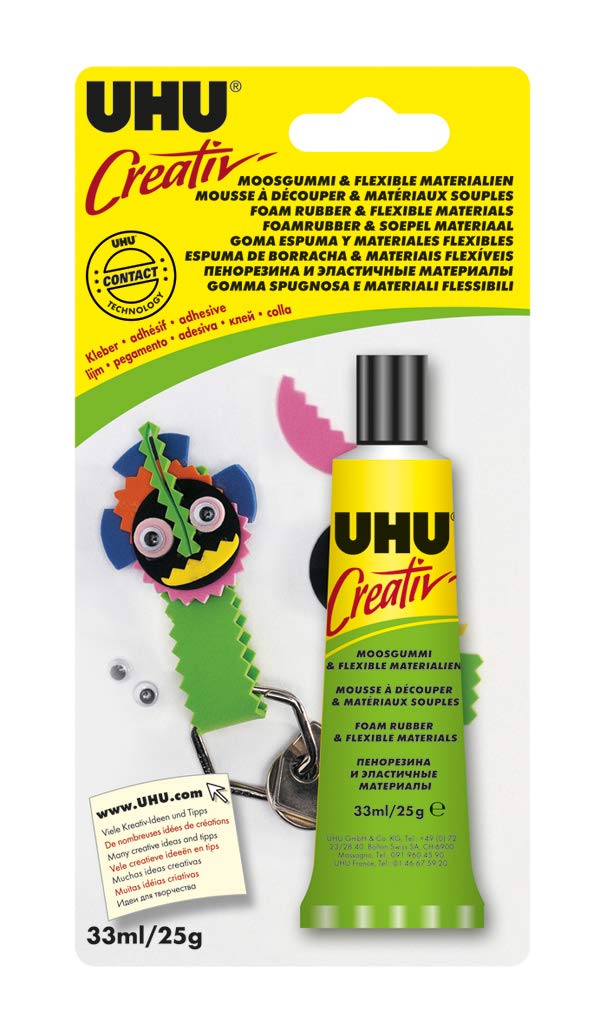 UHU Creativ' Spezialklebstoff für Moosgummi und flexible Materialien Tube, Schnell trocknender, flexibler Kontaktkleber 33ml