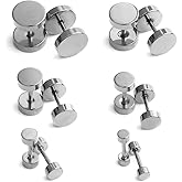 Ruifan 18G Stainless Steel Mens Womens Faux Gauges Ear Plugs Tunnel Earrings Stud 3-8mm 6Pairs