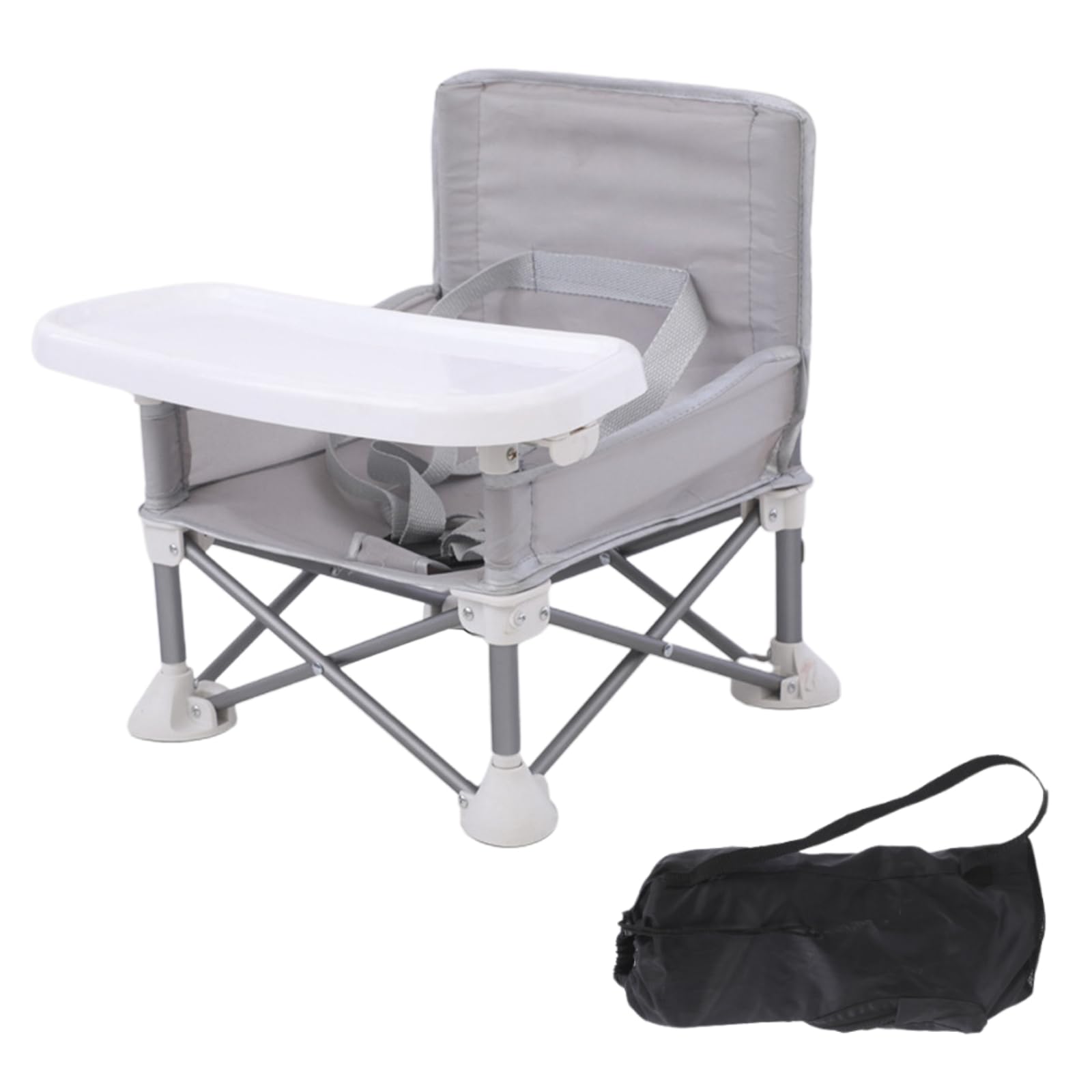 Colcolo Baby Seat Booster Toddlers Dining Seat Removable Tray with Travel Bag, Aluminum Alloy Baby Camping Chair with Tray Portable Folding Booster Feeding Chair for Children Toddlers Infants, Gray