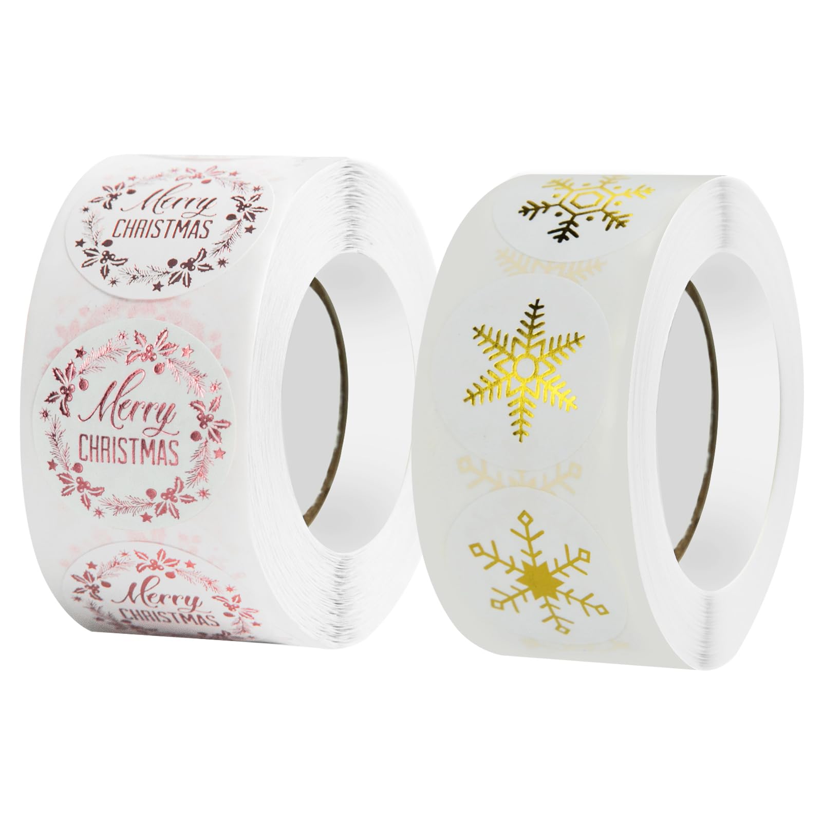 1000pcs Merry Christmas Stickers for Crafts Christmas Snowflakes Stickers, Round Circle Cute Snowflakes Label Stickers for Gift Card Seal Envelope Cookie Candy Bag Decorations