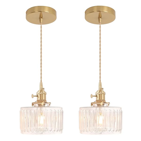 SHENMOYL PENDANT LIGHT 2 PACK WITH CLEAR STRIPED...