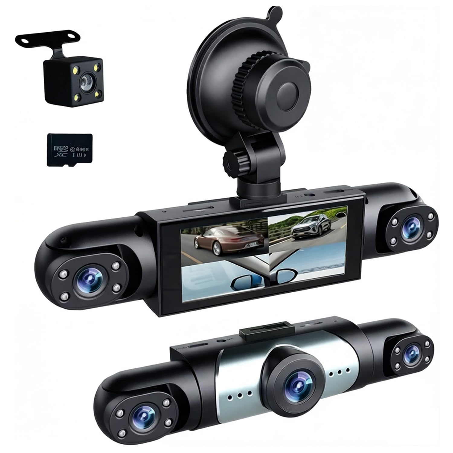 Photo 1 of 360° Full View Dash Cam Front and Rear Inside, 4 Channel Dashcam 1080P Full HD Dash Camera for Cars with Infrared Lamps Night Vision G-Sensor, Parking Mode, 64GB SD Card Car Accessories
