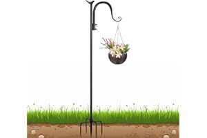 OZMI Shepherds Hook for Outdoor, 48 Inch Heavy Duty Plant Hangers Outdoor with 5 Prongs Base, Garden Stands, Plant Hooks for Hanging Basket, Lantern, Wind Chimes, Bird Feeder (1 Pack)