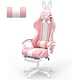 Ferghana Kawaii Bunny Ears Gaming Chair, Cute Gamer Chair with Footrest and Massage, Leather Ergonomic Computer Game Chair for Girls Adults Teens Kids Pink