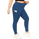 LALAGEN Plus Size Leggings for Women with Pockets-High Waisted Compression Tummy Control Workout Gym 7/8 Length Yoga Pants
