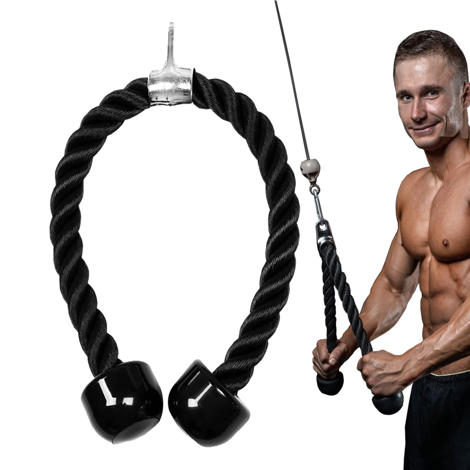 Taeku Tricep Rope – Heavy Duty Nylon Cable Attachment with Long Handle & Carabiner for Triceps Pushdown Home Gym Workouts (Black 36")