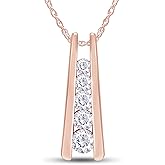 1.25 Carat Lab Created Moissanite or Lab Grown Diamond Five Stone Journey Bar Pendant Necklace In 14k Gold Over Sterling Silver Jewelry With 18" Chain, Gift For Her