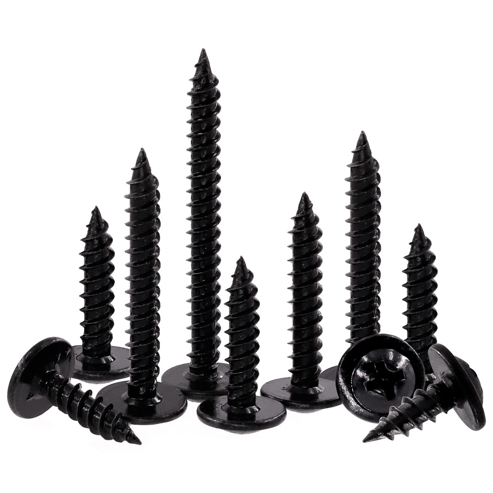 Swpeet 120Pcs #8 x 1/2" Phillips Modified Truss Head Wood Screws Kit, Black Phosphate Zinc Plated Carbon Steel Self Tapping Sheet Metal Screws Self-drilling Screws for Plastic, Wood and Soft Materials