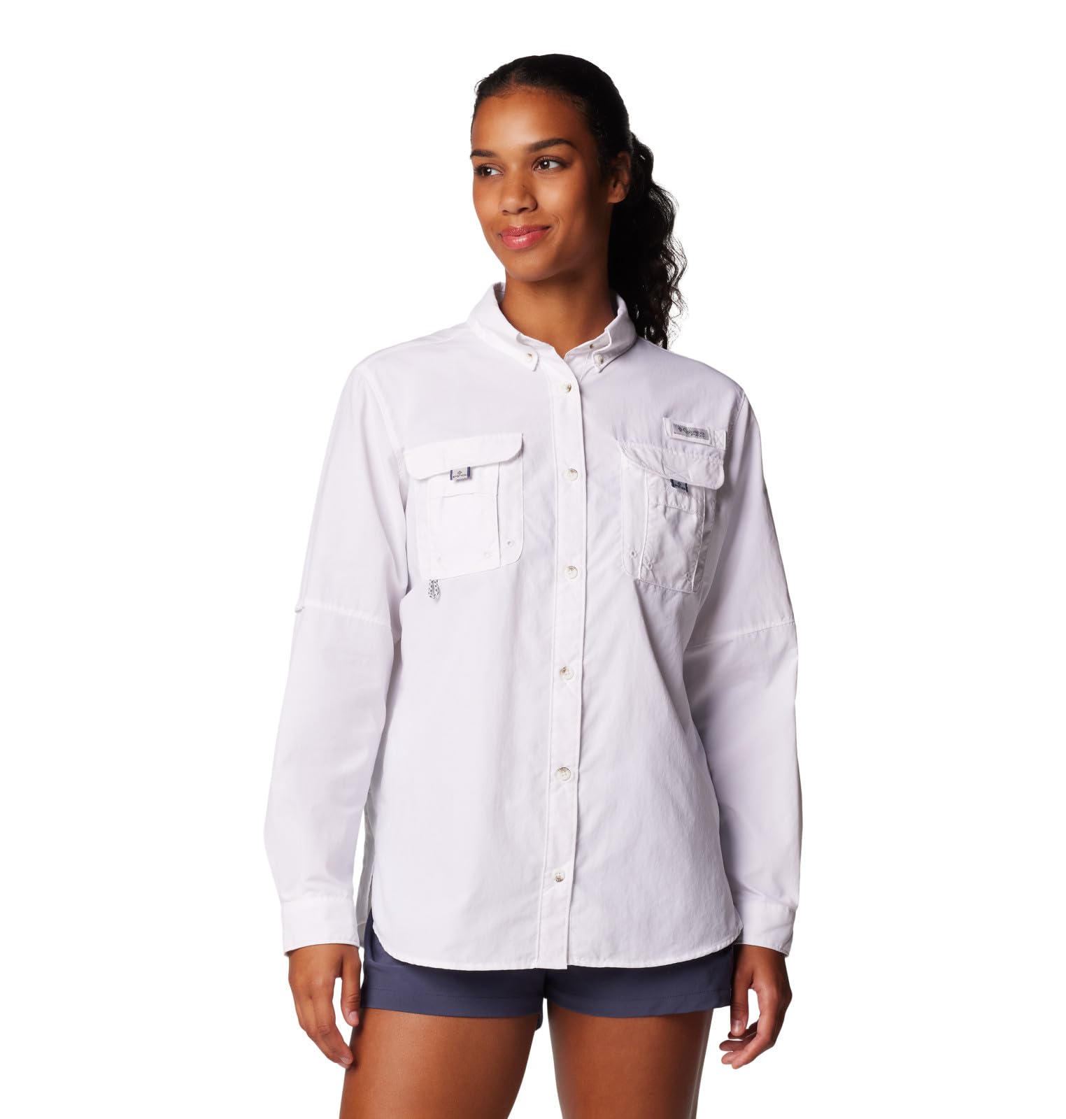 Columbia Womens PFG Bahama II Long Sleeve Fishing Shirt, White, 1X