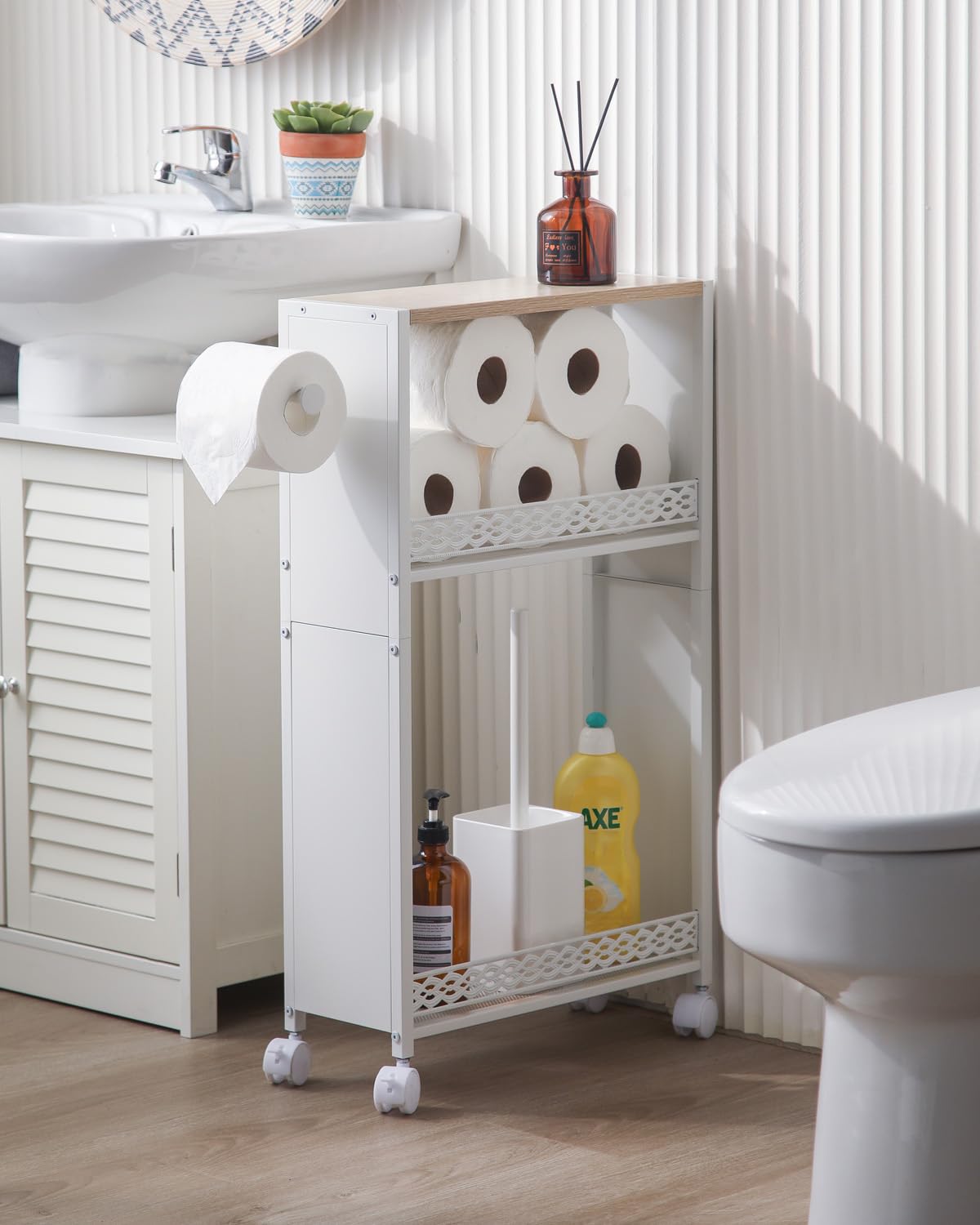 Photo 1 of OhuaCason Toilet Paper Holder for Toilet Paper Storage: Small Bathroom Storage Cabinet for Slim Bathroom Tiny Apartment