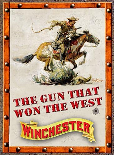 River's Edge Products Tin Sign, Winchester Won The West, Weatherproof with Pre-Punched Holes for Hanging, 17 by 12 Inches