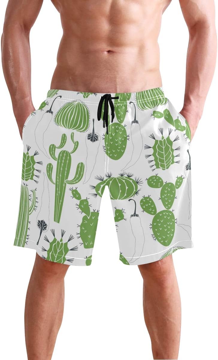 DEZIRO Cactus Pepper Tile Men's Swim Trunks Beach Pants Quick Dry