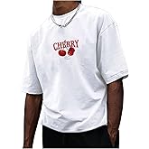 Floerns Men's Graphic Tees Cherry Print Casual Loose Fit Short Sleeve Crew Neck T Shirts Summer T-Shirts Tops