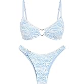 seamoly Leopard Print Contrast Lace Trim Heart-Shaped Metal Decor Cheeky Bikini Set